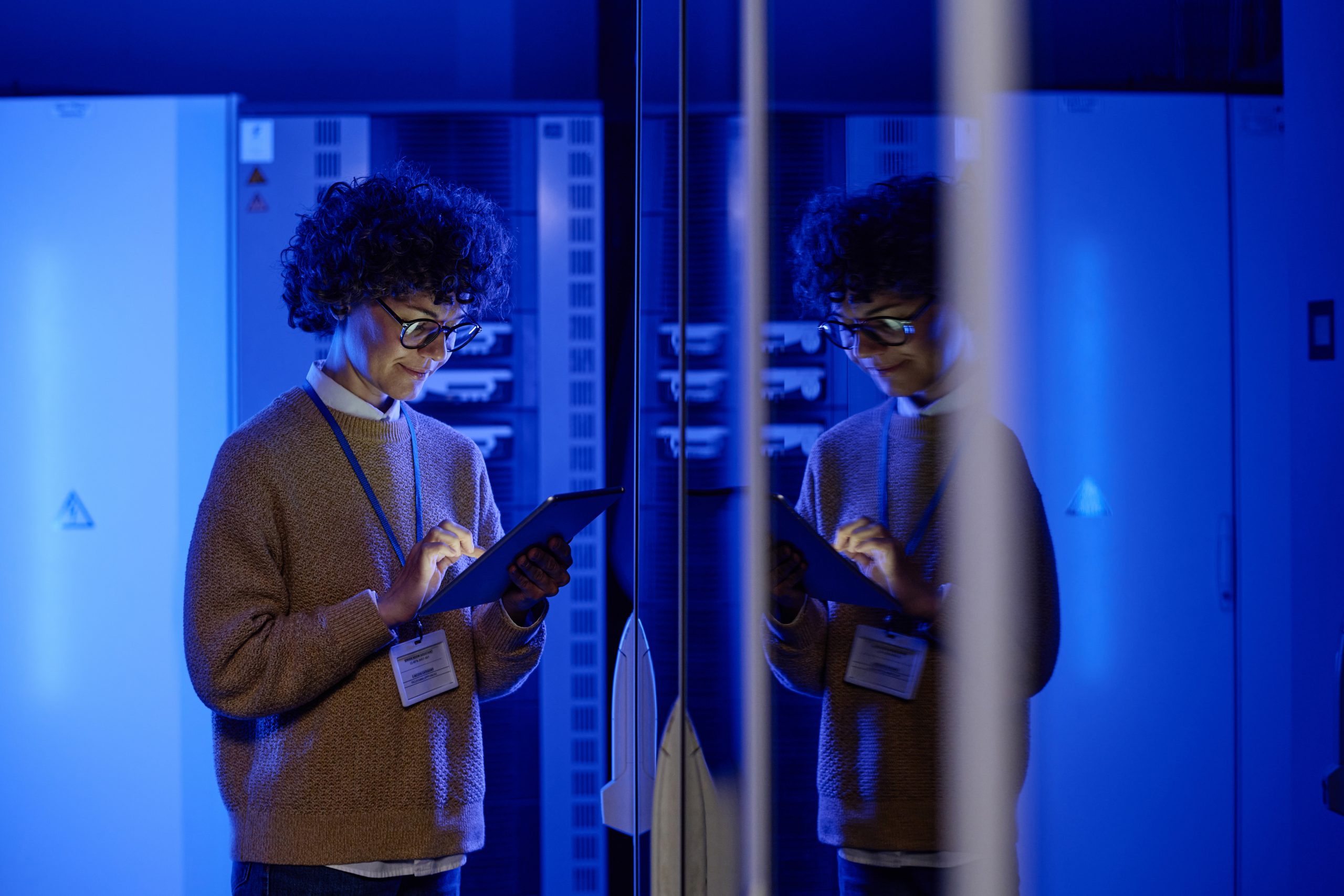 Engineer working at server room
